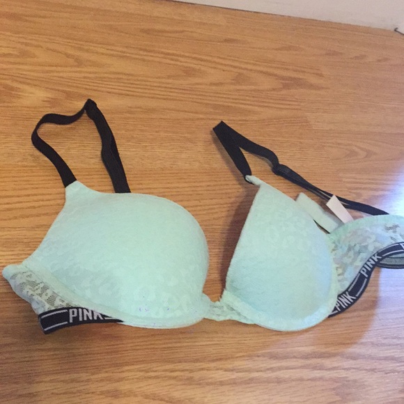 PINK ice blue lace leopard-print push-up bra - Picture 7 of 7